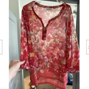 Avenue Floral Sheer V-neck Top - Red Floral